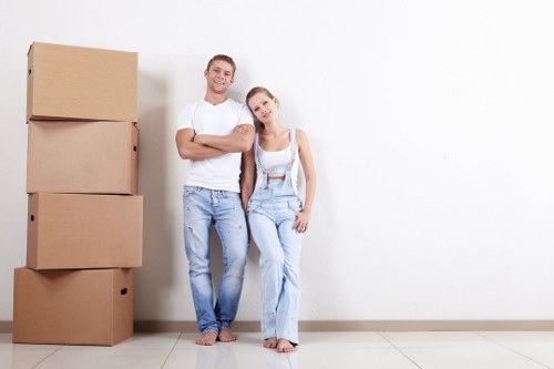 Man and van service with moving boxes and transport vehicle