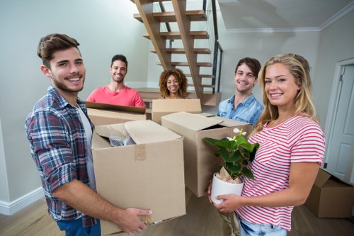 Moving team preparing equipment safely before a relocation job