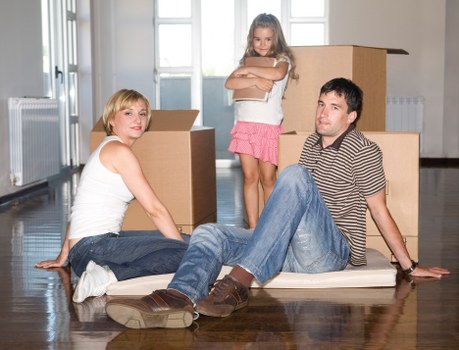 Office furniture and boxed equipment prepared for relocation